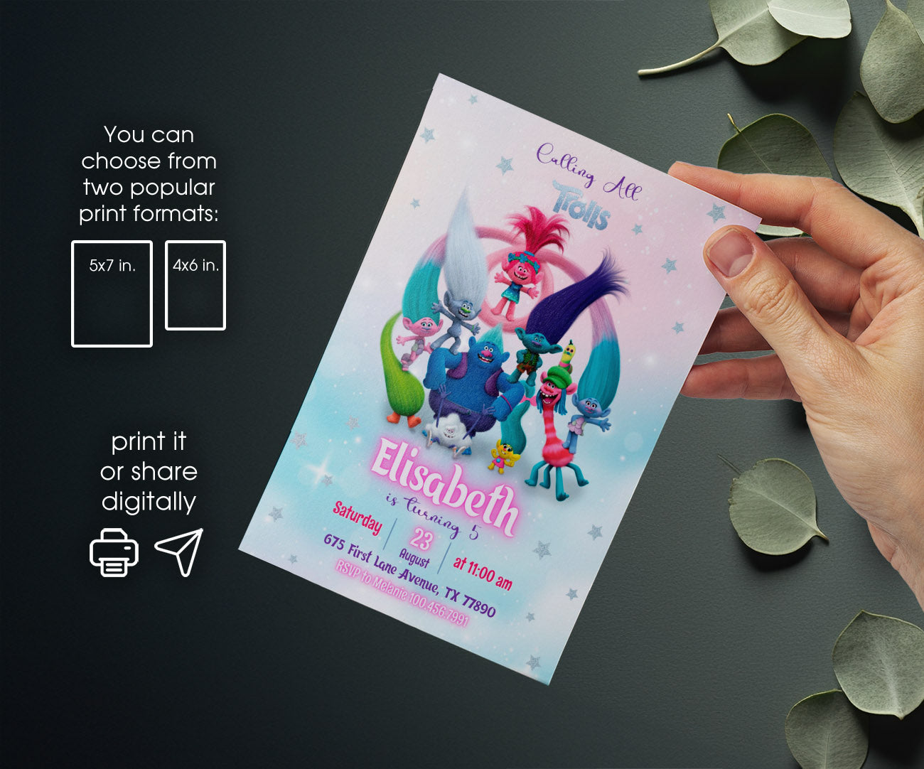 Trolls Poppy customizable invitation template | Share or Print | LV508