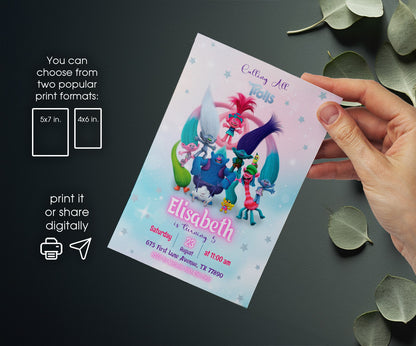 Trolls Poppy customizable invitation template | Share or Print | LV508
