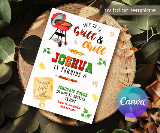 Grill Chill Bbq customizable invitation template | Share or Print | DI889