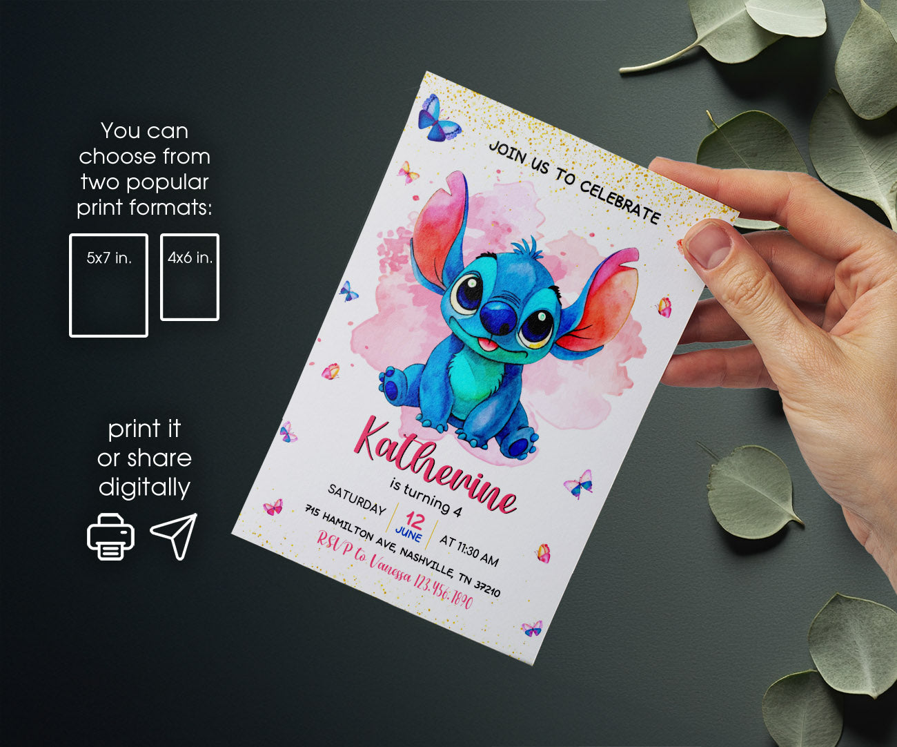 Lilo & Stitch Aloha customizable invitation template | Share or Print | WB737