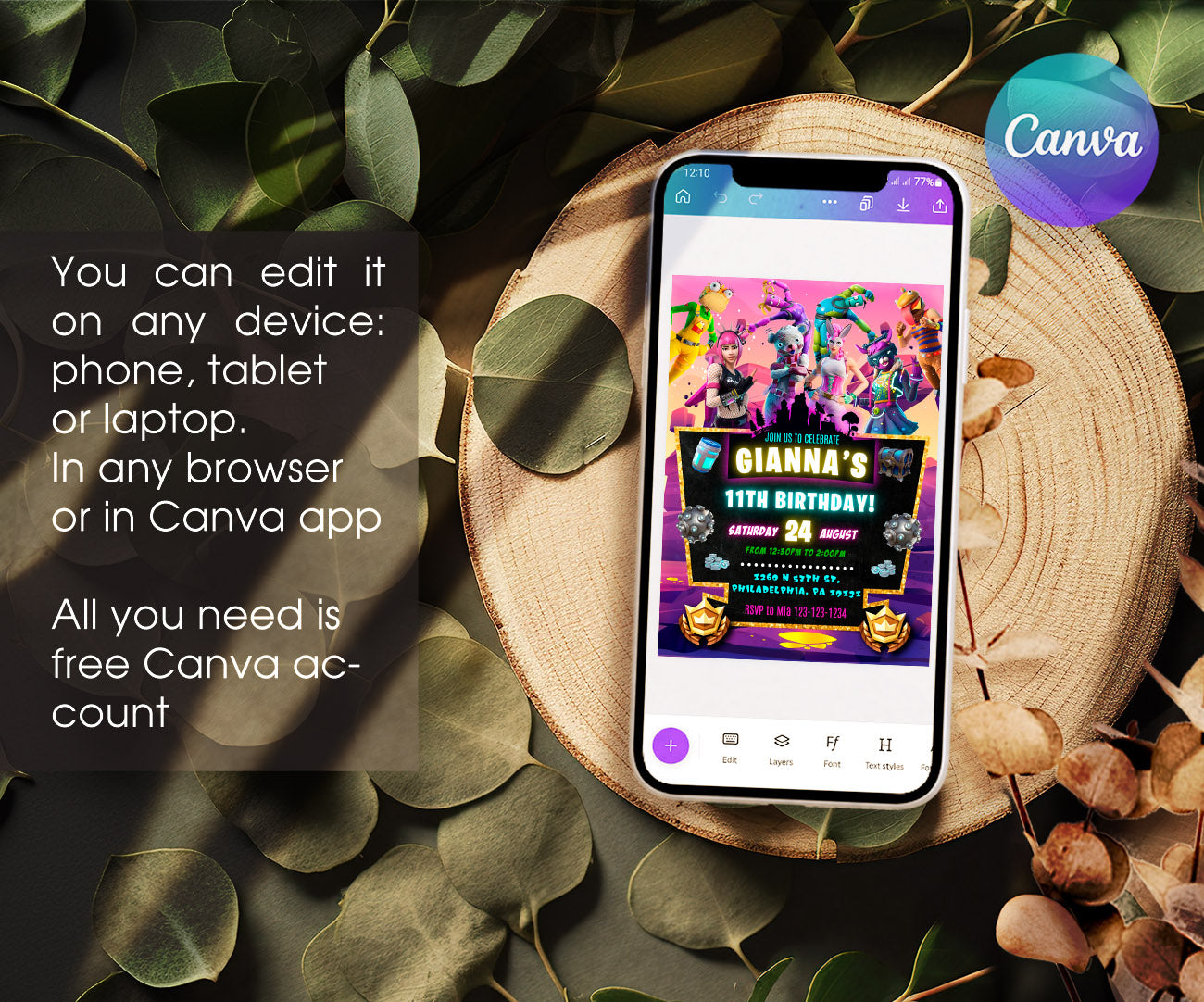 Fortnite Gamer customizable invitation template | Share or Print | boy | DL846