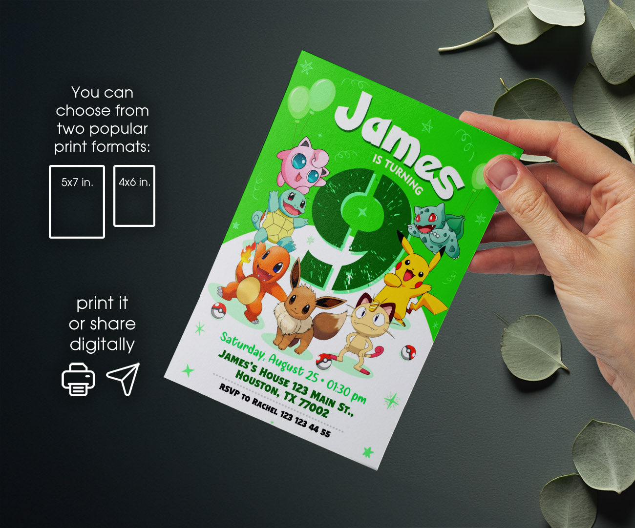 Pokemon Pikachu customizable invitation template | Share or Print | TC596