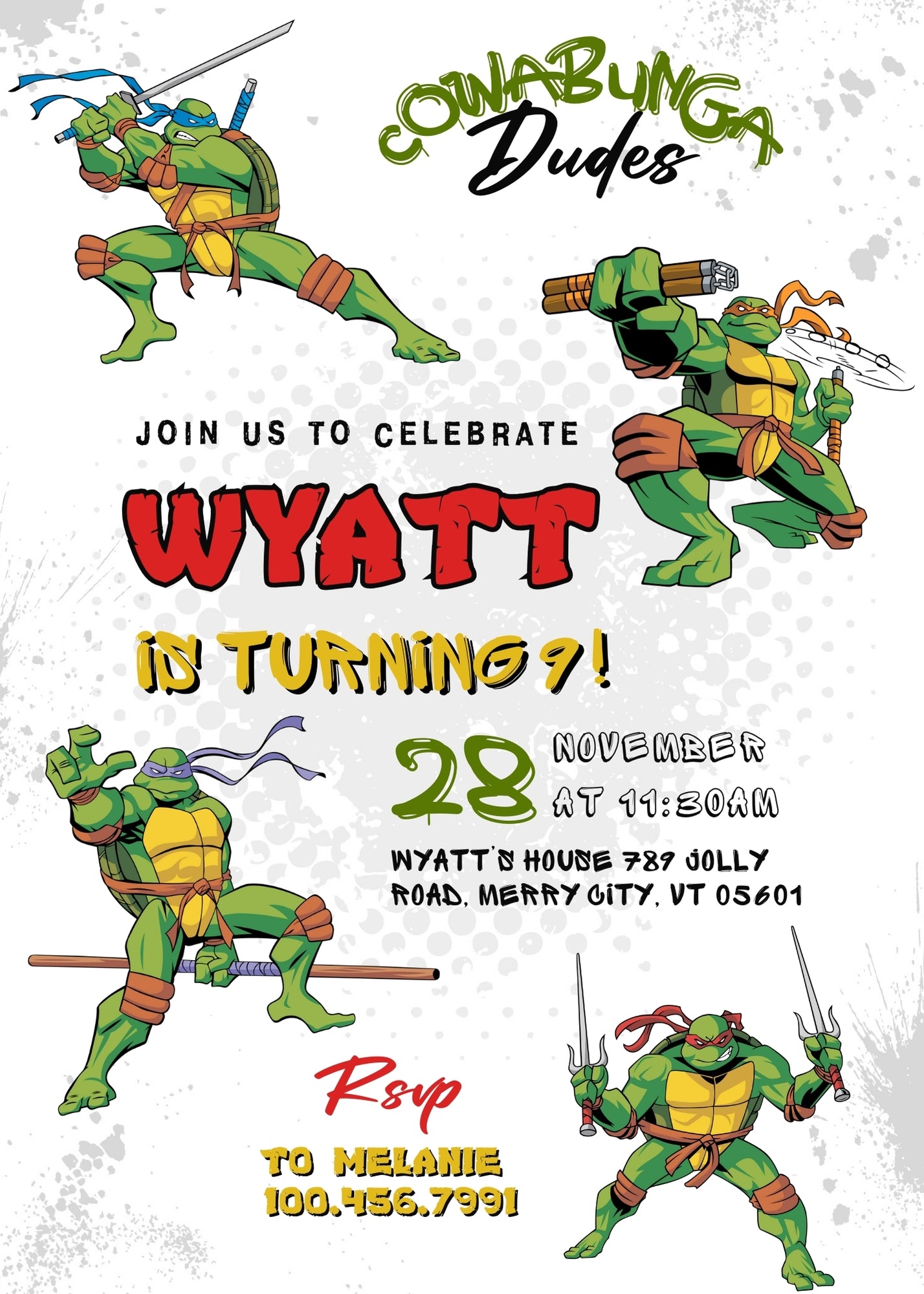 Teenage Mutant Ninja Turtles customizable invitation template | Share or Print | boy | GS651