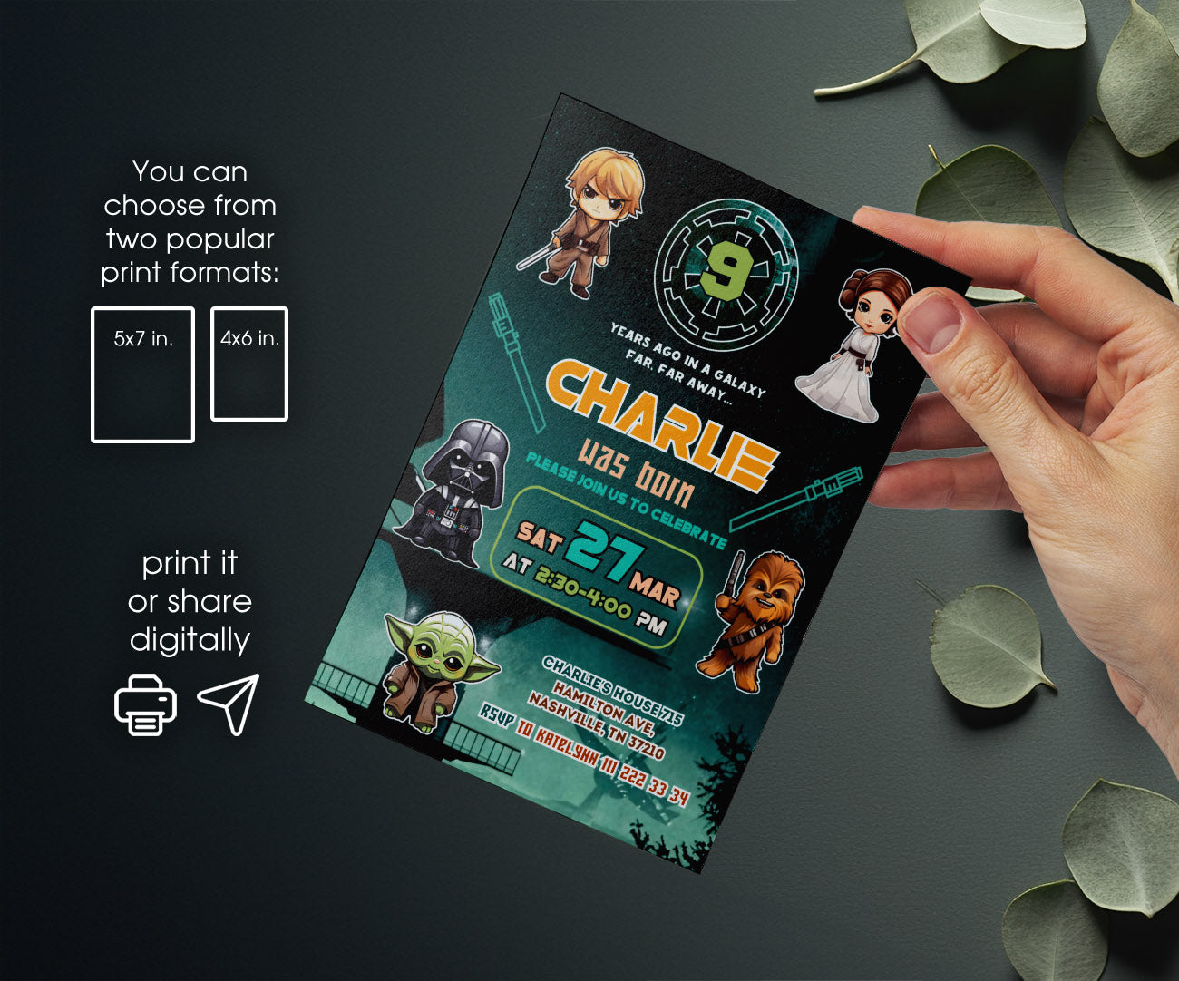 Star Wars Darth Vader customizable invitation template | Share or Print | boy | UN972