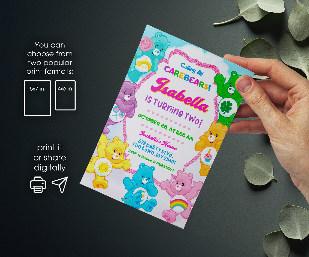 Care Bears customizable invitation template | Share or Print | CA003