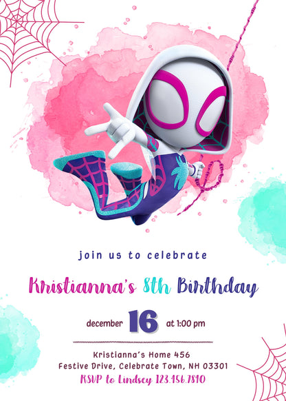 Spider Gwen Ghost Spidey customizable invitation template | Share or Print | girl | ON230