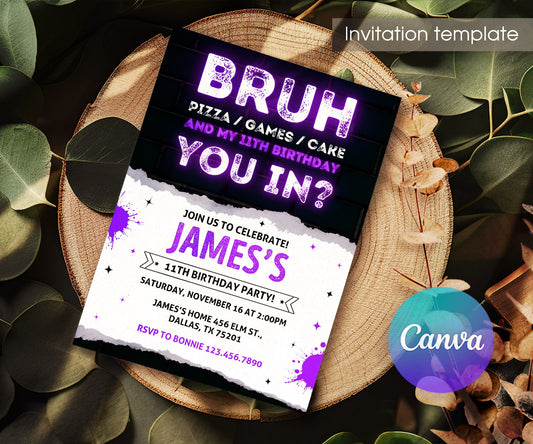 Bruh Gamer customizable invitation template | Share or Print | boy | SN797
