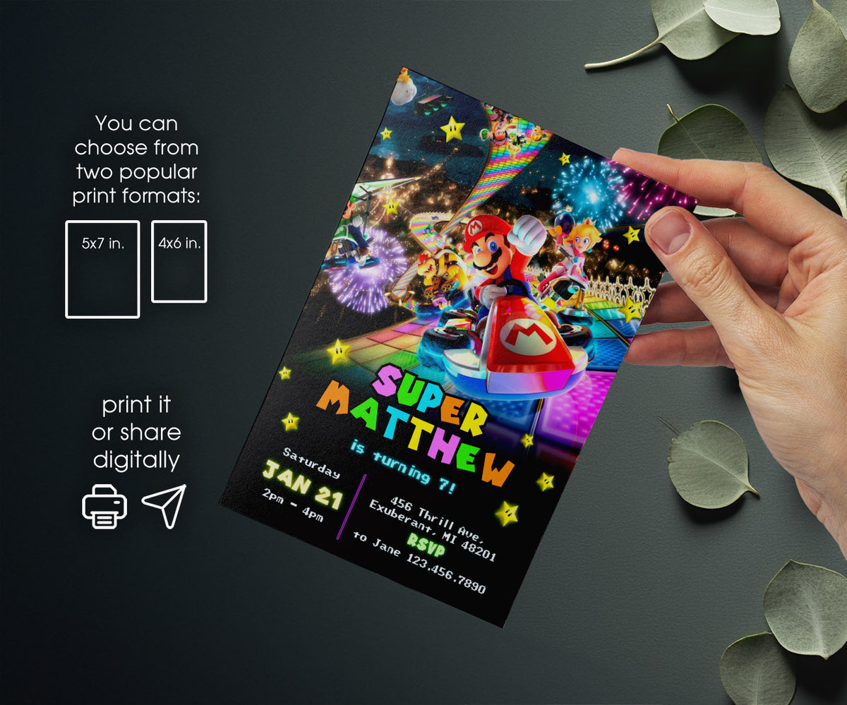 Mario Kart Gamer customizable invitation template | Share or Print | boy | FB713