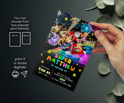 Mario Kart Gamer customizable invitation template | Share or Print | boy | FB713