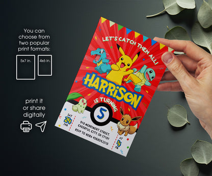 Pokemon Pikachu customizable invitation template | Share or Print | WQ572