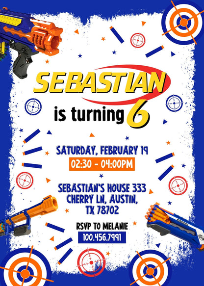 NERF Dart Wars customizable invitation template | Share or Print | boy | XF046