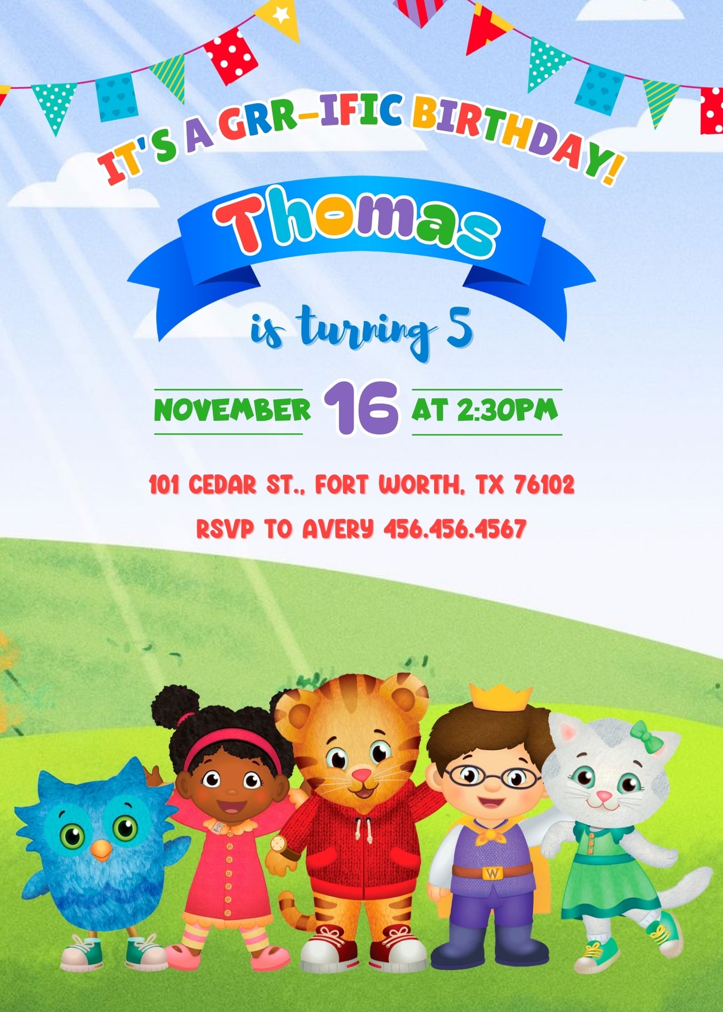 Daniel Tiger's Neighborhood customizable invitation template | Share or Print | FZ055