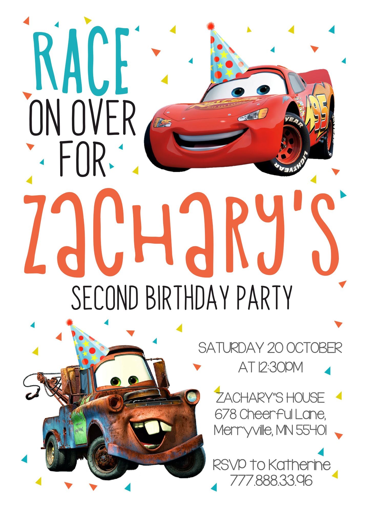 Cars Lightning McQueen customizable invitation template | Share or Print | boy | JJ354
