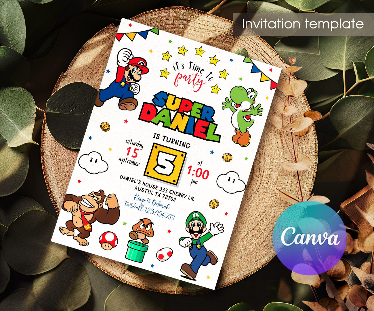 Super Mario Bros customizable invitation template | Share or Print | FW932