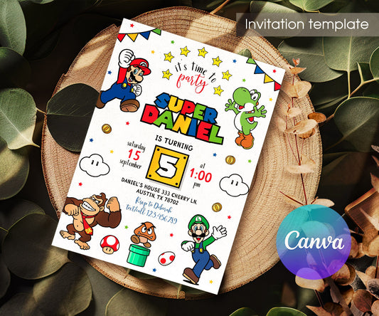 Super Mario Bros customizable invitation template | Share or Print | FW932