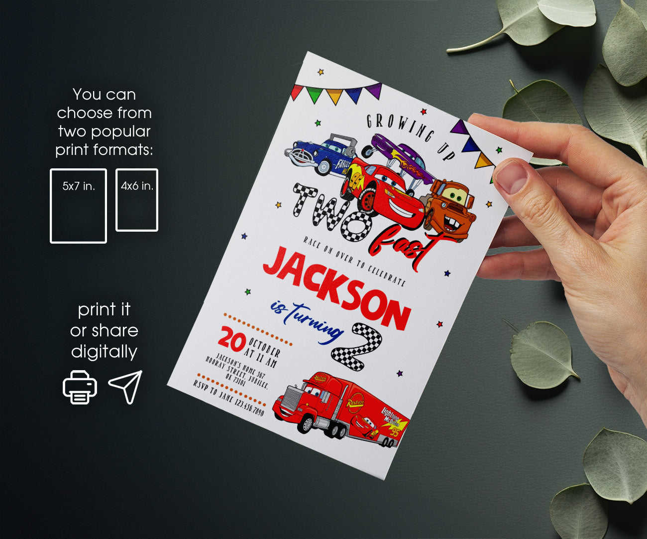 Cars Lightning Mcqueen Two customizable invitation template | Share or Print | boy | NZ956