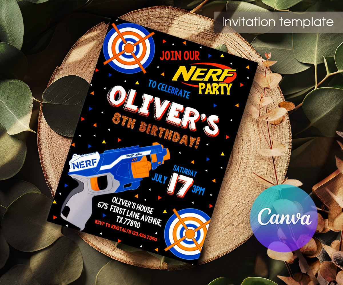 NERF Dart Wars customizable invitation template | Share or Print | boy | BJ604