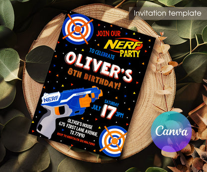 NERF Dart Wars customizable invitation template | Share or Print | boy | BJ604