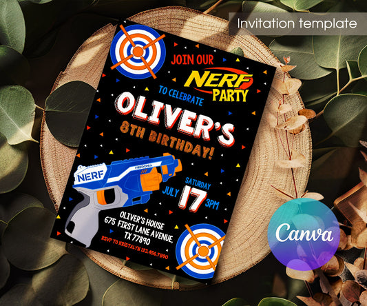 NERF Dart Wars customizable invitation template | Share or Print | boy | BJ604