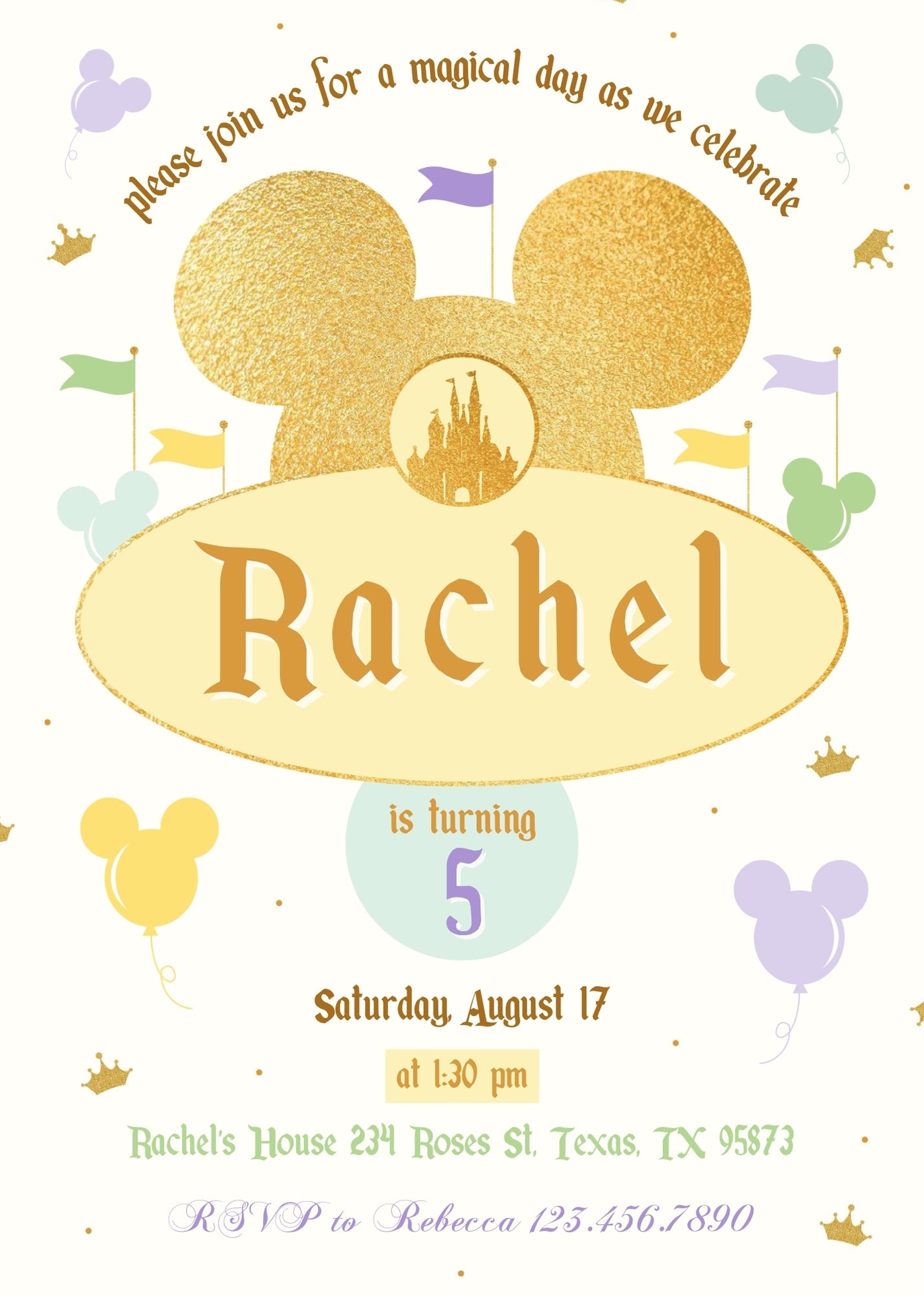 Disneyland customizable invitation template | Share or Print | girl | ZE763