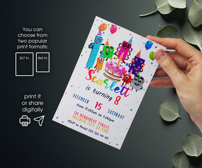 Numberblocks customizable invitation template | Share or Print | RT605