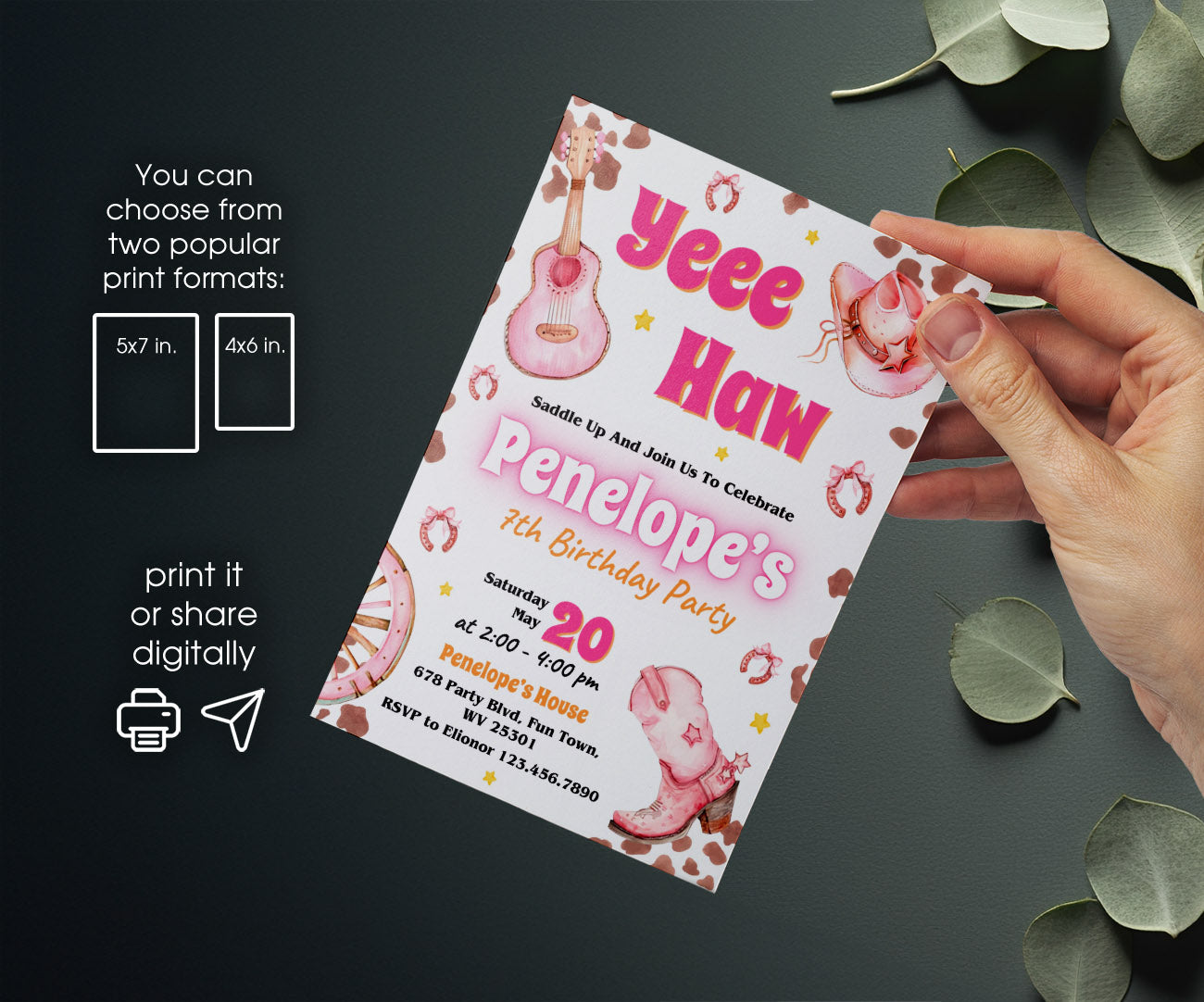 Cowgirl Pink Rodeo customizable invitation template | Share or Print | girl | EX569