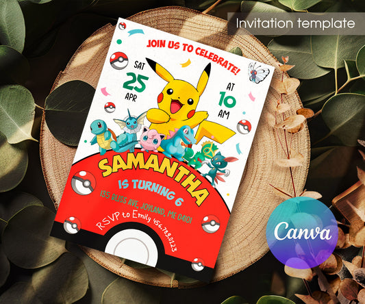 Pokemon Pikachu customizable invitation template | Share or Print | DO198