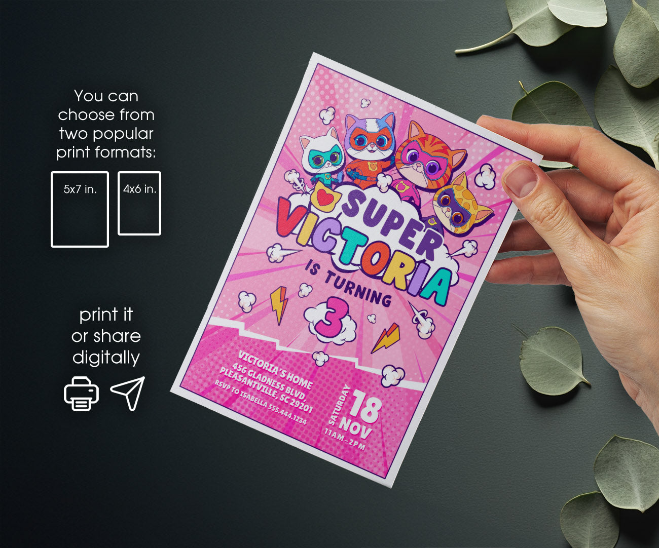 SuperKitties customizable invitation template | Share or Print | CP096