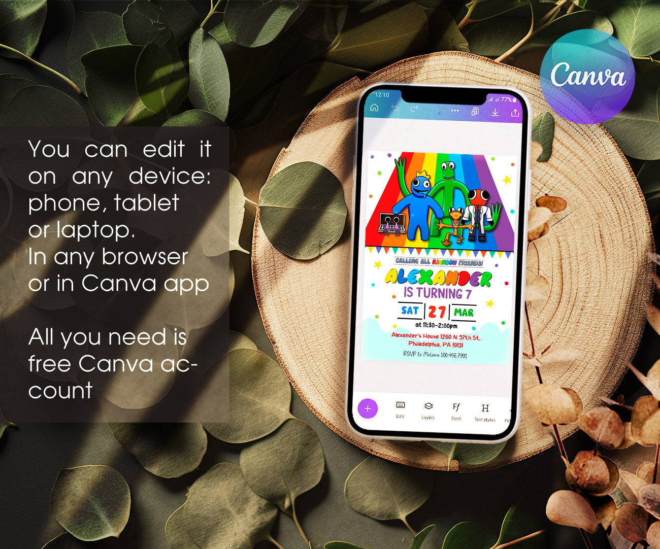 Rainbow Friends customizable invitation template | Share or Print | ZJ405