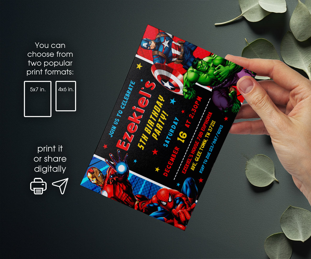 Avengers Marvel Superhero customizable invitation template | Share or Print | boy | EG909