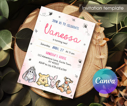 Winnie the Pooh customizable invitation template | Share or Print | NL589