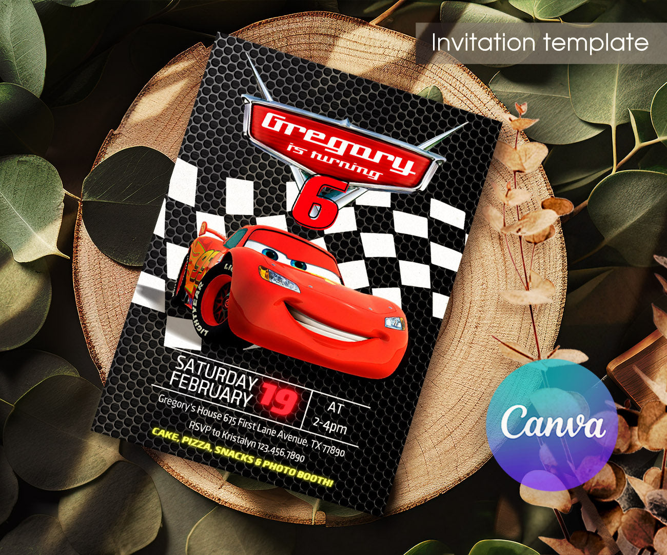 Cars Lightning McQueen customizable invitation template | Share or Print | boy | PC973