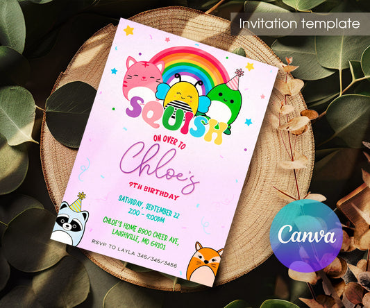 Squishmallows customizable invitation template | Share or Print | LC568