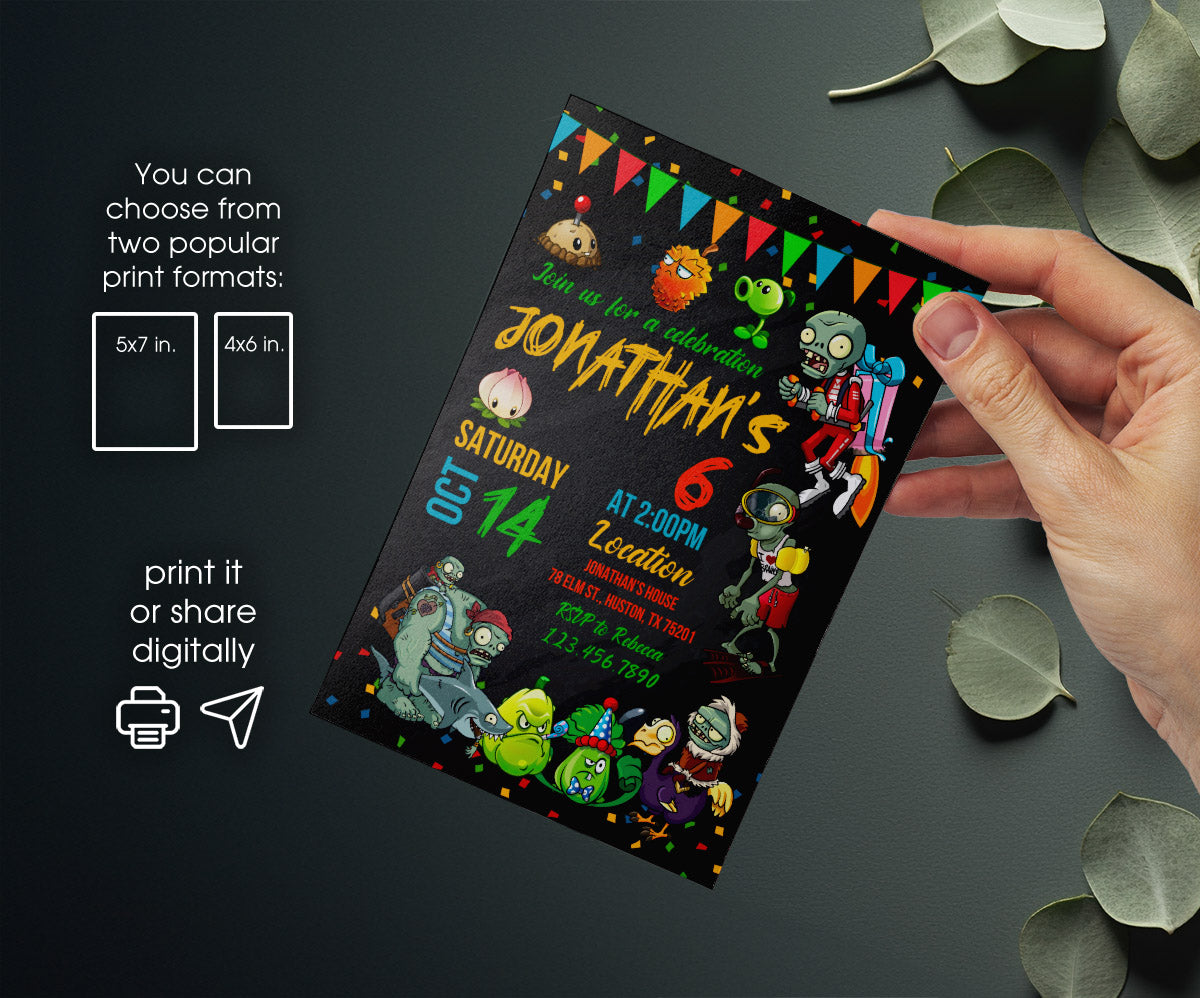 Plans vs Zombies Halloween customizable invitation template | Share or Print | MC004