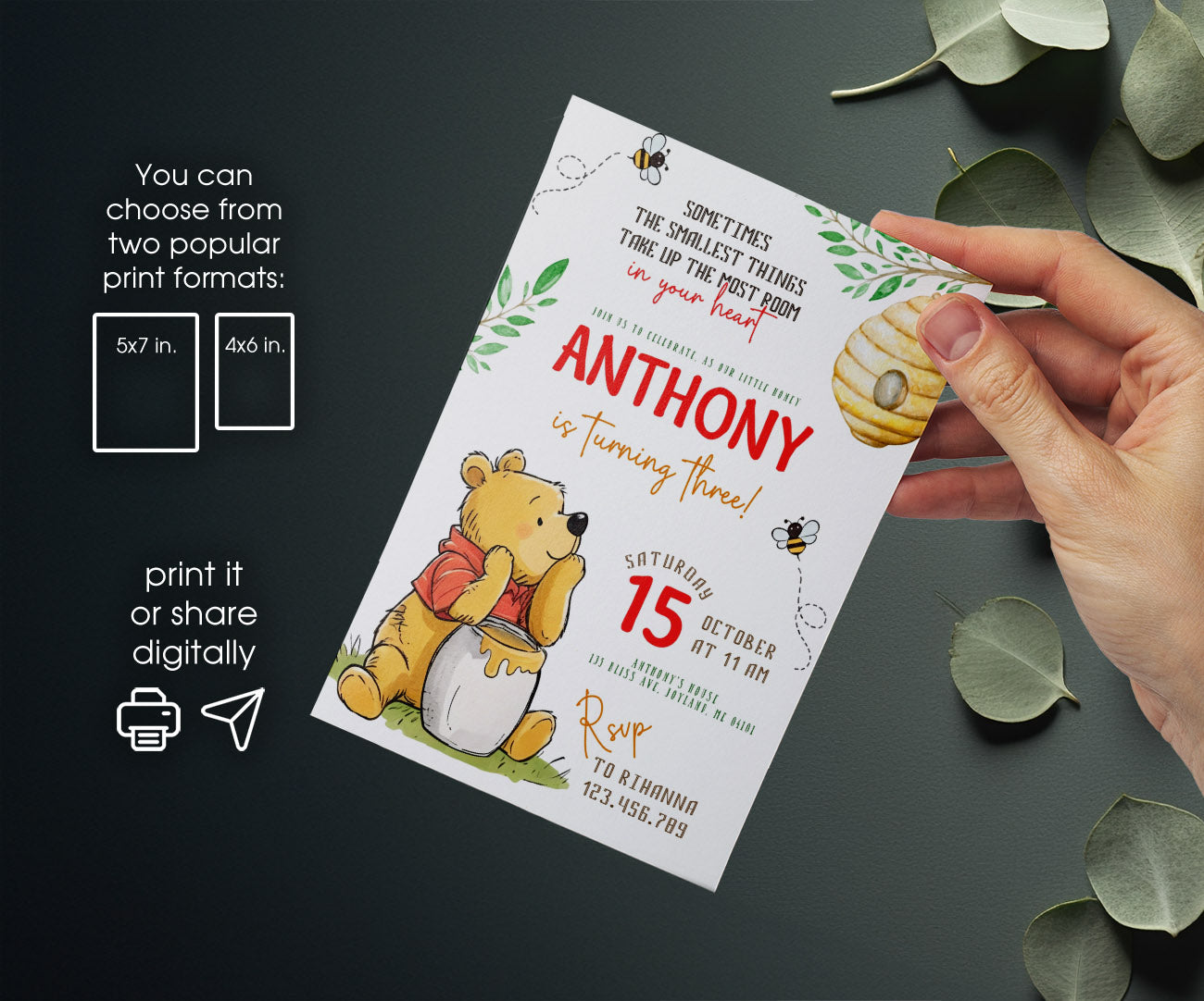 Winnie the Pooh customizable invitation template | Share or Print | VZ027