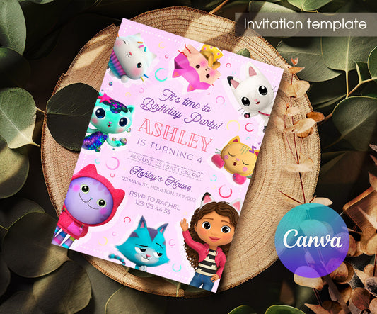 Gabby's Dollhouse Kitten customizable invitation template | Share or Print | girl | EE880