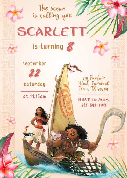 Moana Princess customizable invitation template | Share or Print | girl | VZ178
