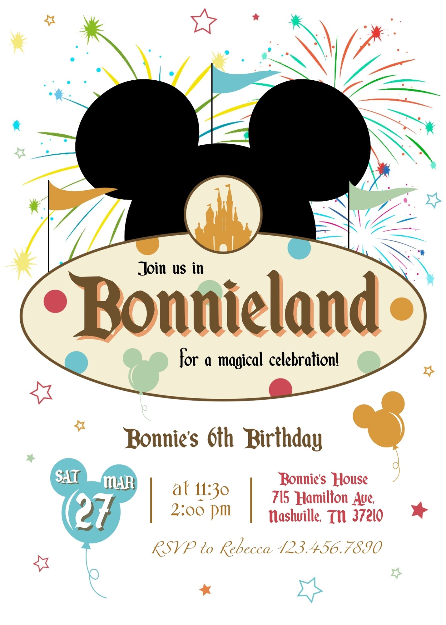 Disneyland customizable invitation template | Share or Print | girl | YE353