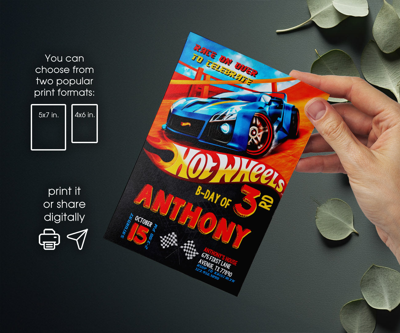 Hot Wheels Racing customizable invitation template | Share or Print | boy | OK285
