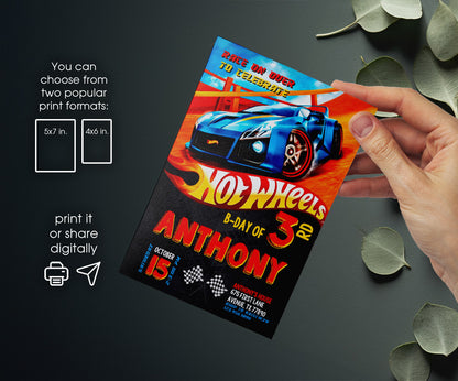 Hot Wheels Racing customizable invitation template | Share or Print | boy | OK285