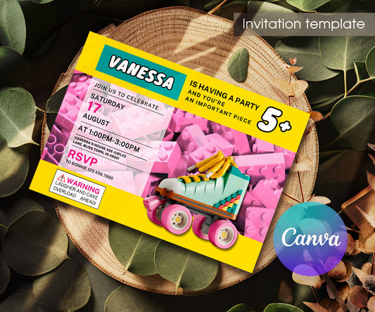 Lego Retro Roller Skate customizable invitation template | Share or Print | girl | KV160