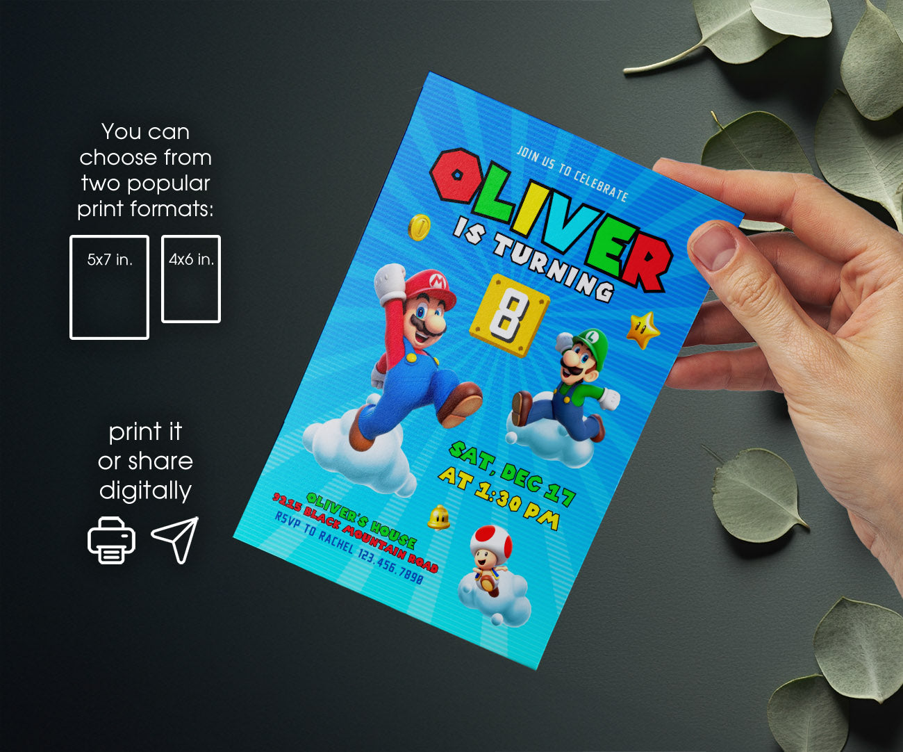 Super Mario Bros customizable invitation template | Share or Print | OE412