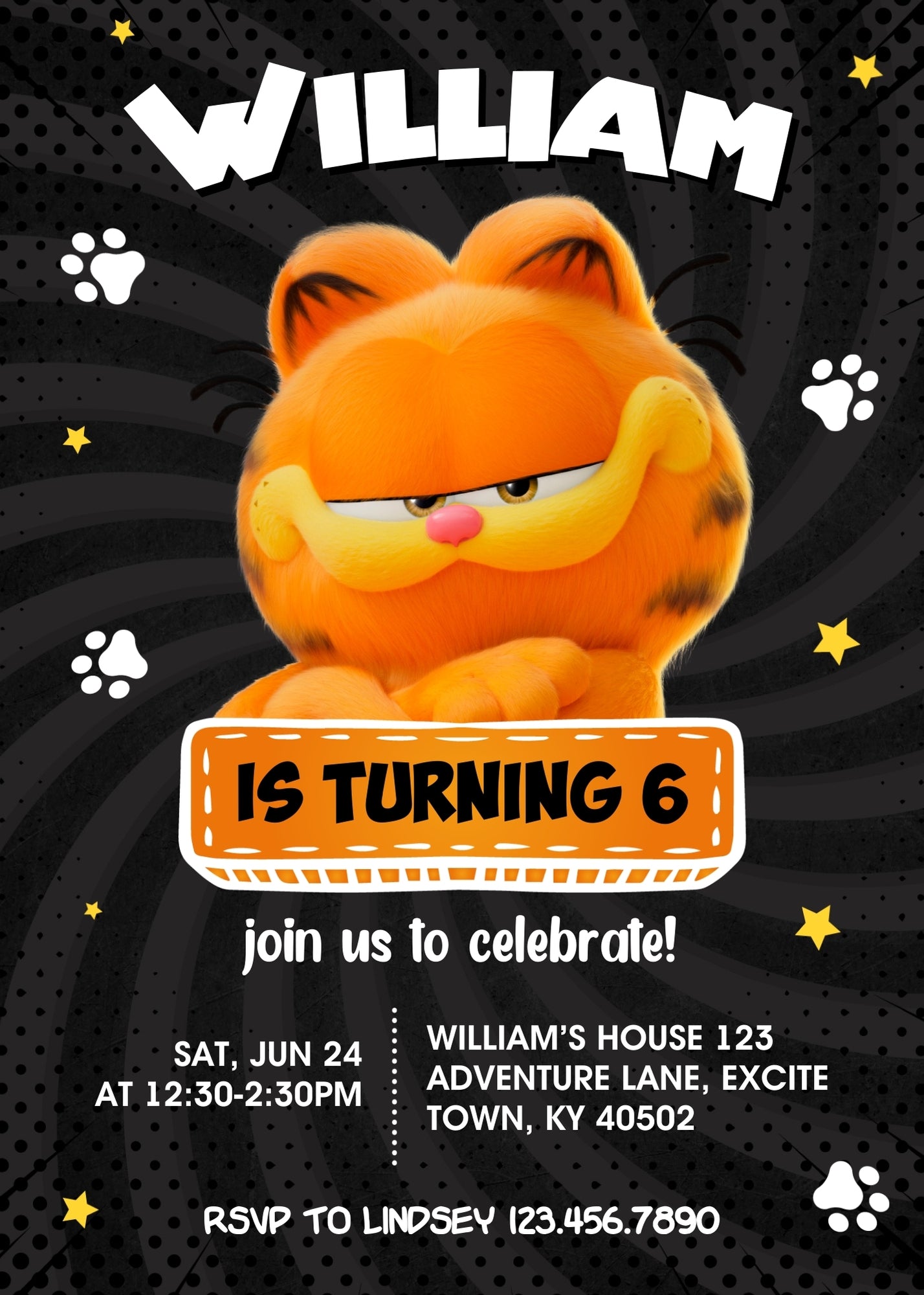 Garfield Orange Cat customizable invitation template | Share or Print | boy | XW754