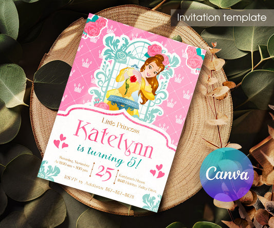 Belle Beauty And The Beast customizable invitation template | Share or Print | girl | WN985