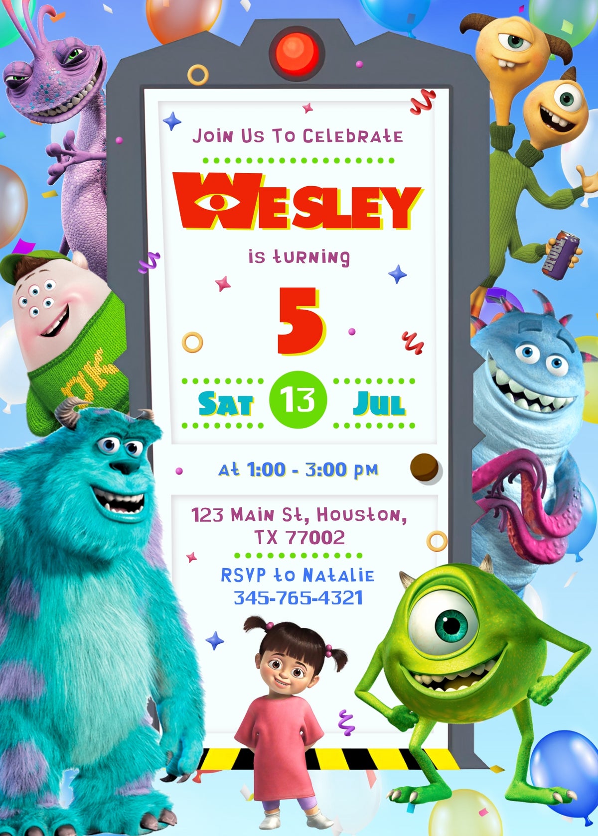 Monsters, Inc. customizable invitation template | Share or Print | XX753