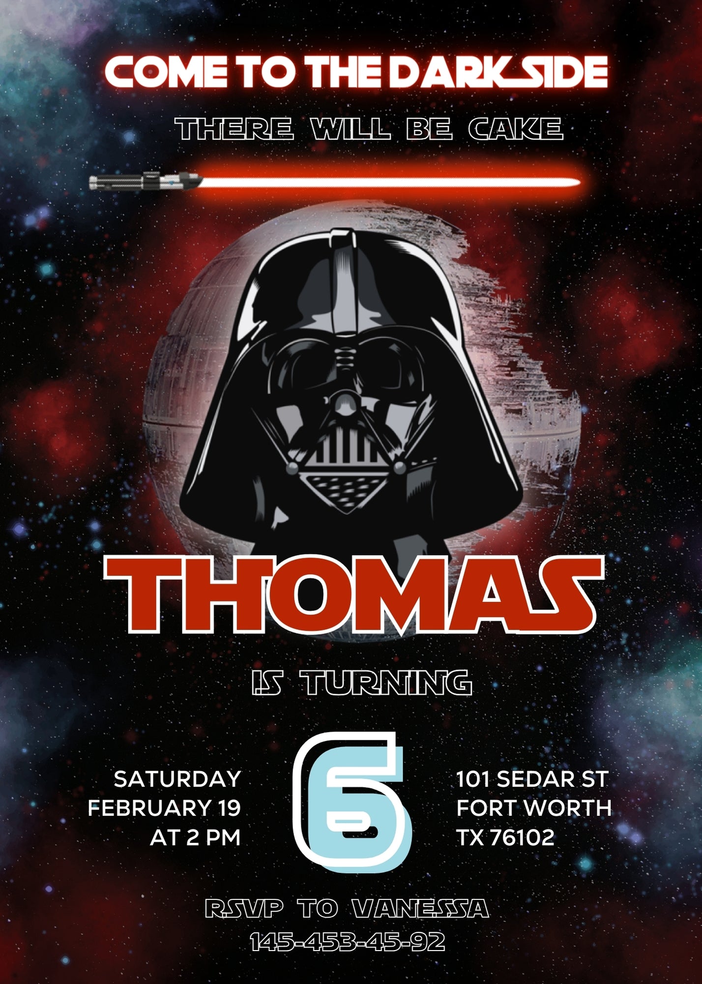 Star Wars Darth Vader customizable invitation template | Share or Print | boy | DI580