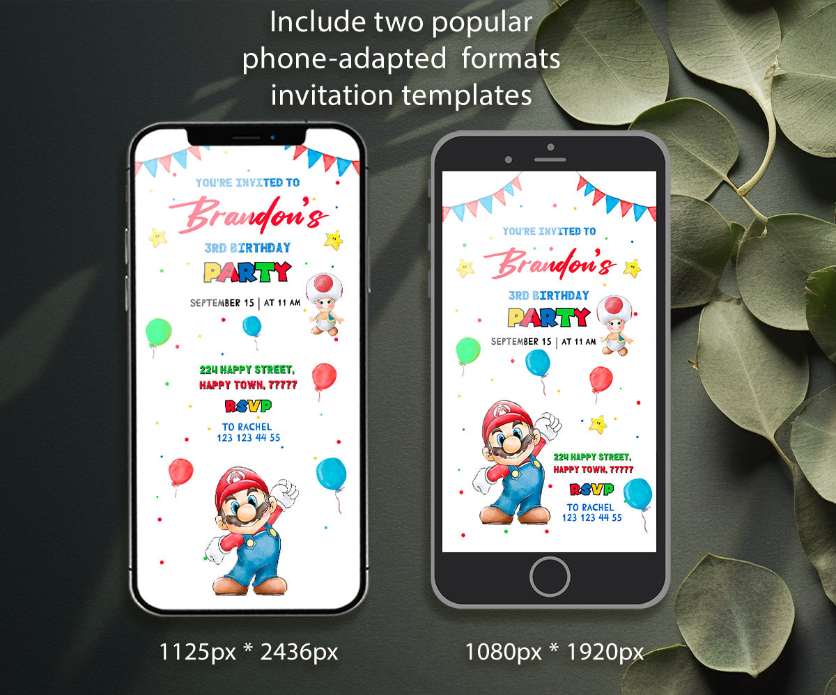 Super Mario Bros customizable invitation template | Share or Print | EI856