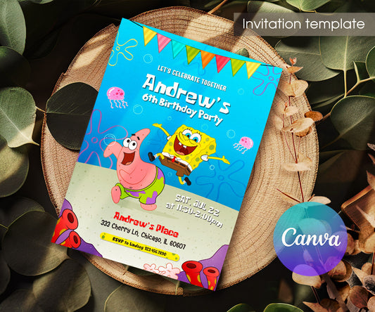 SpongeBob SquarePant customizable invitation template | Share or Print | HS407