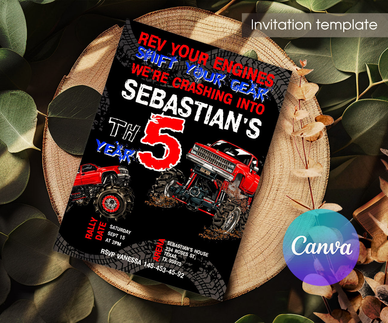 Monster Truck customizable invitation template | Share or Print | boy | WU975