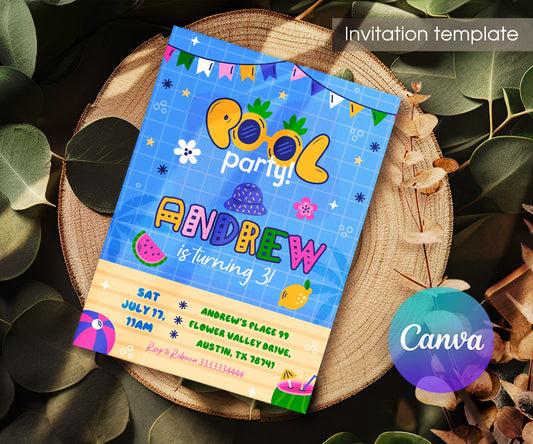 Pool Party customizable invitation template | Share or Print | boy | RJ005